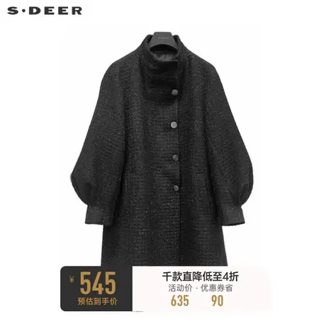 sdeer圣迪奥女装立领格纹泡泡袖长款毛呢大衣S224Z25B1💾商品大图