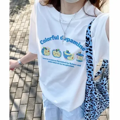 盐系复古chic小众韩系慵懒风减龄白色短袖t恤上衣服2025夏季新款商品大图