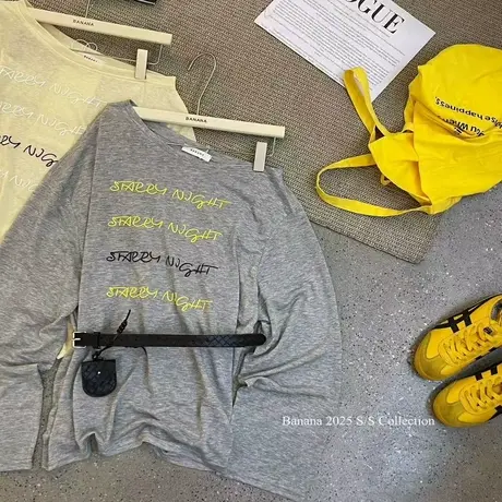 韩国东大门夏季新款韩版时尚趣味斜肩长袖T恤女防晒衫罩衫上衣ins商品大图