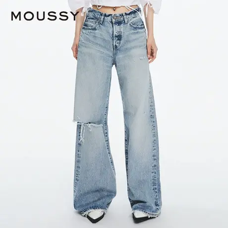 MOUSSY 夏季新品高腰破洞四粒扣阔腿裤牛仔裤女010HSA11-2271图片