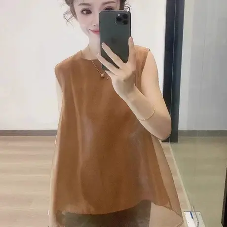 欧货高级感无袖衬衫女2025夏季新款宽松显瘦小个子百搭洋气上衣图片