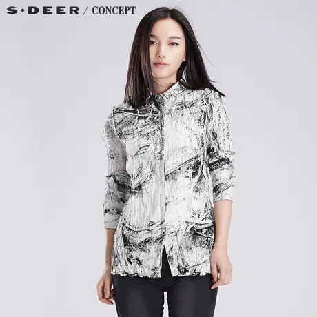 sdeer圣迪奥2018秋女斑驳枝桠印花长袖衬衫S16380593图片
