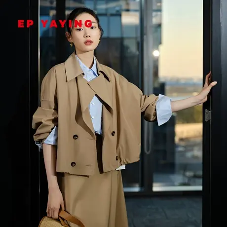 EP YAYING雅莹女装 宽松双排扣短款风衣外套 2025春装新款7199Z商品大图