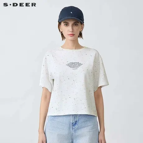 【好物体验专享】sdeer圣迪奥时尚圆领字母涂鸦短袖T恤S25260105图片