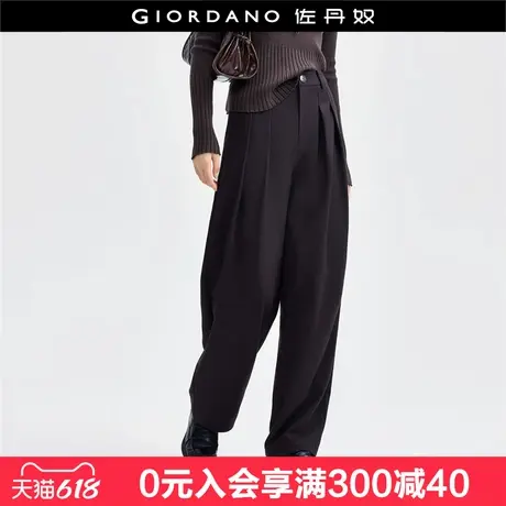 佐丹奴裤子女梭织磨毛褶皱休闲长裤半松紧腰通勤宽松西裤18414616商品大图