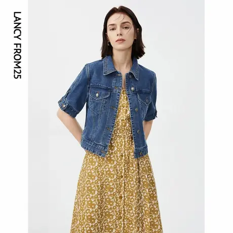 朗姿法式复古高级感设计感气质牛仔短款外套2024年夏季新款短外套图片