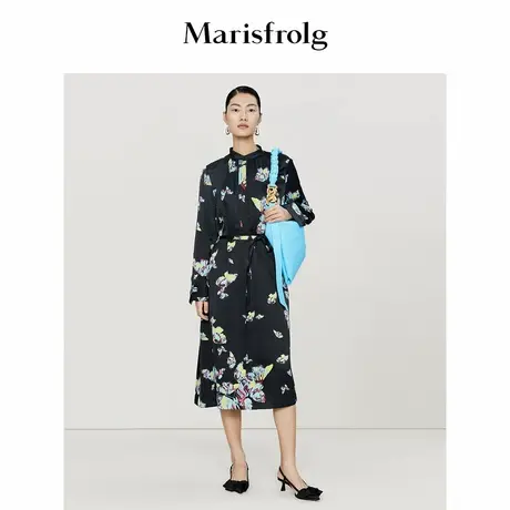【爆款补单】Marisfrolg玛丝菲尔夏季新款桑蚕丝缎面花稿连衣裙女图片