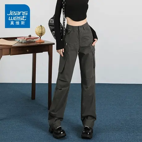 KZ真维斯机能风工装休闲长裤女多口袋春秋季阔腿宽松高腰美式高街图片