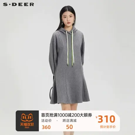 【直播间专属】sdeer圣迪奥学院风抽绳针织卫衣连衣裙S224Z1289商品大图