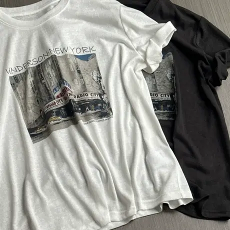 凉感雪花棉薄款亲肤复古短袖T恤女2025夏季新款宽松百搭透气上衣商品大图