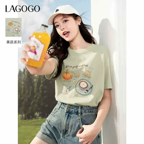 LAGOGO趣味印花纯棉T恤女拉谷谷2025年夏季新款宽松舒适休闲上衣商品大图