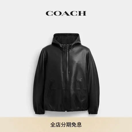 COACH/蔻驰男士双面TRAINER夹克真皮羊皮宽松外套黑色图片