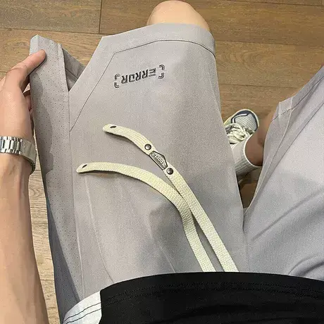 美式简约短裤男夏季薄款直筒拼接开叉宽松中裤潮牌港风休闲五分裤图片