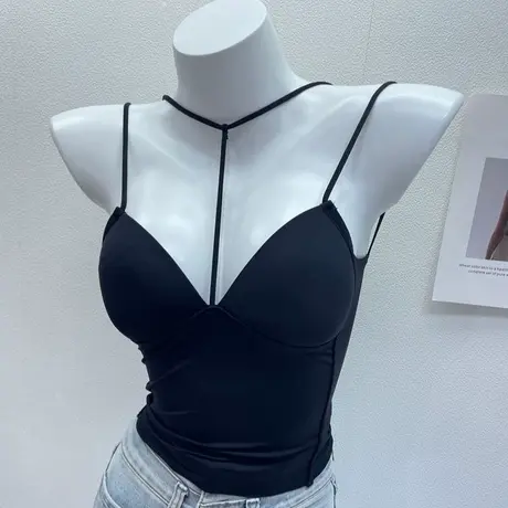 haolala 一眼爱上性感挂脖显胸吊带背心女外穿带胸垫内搭打底上衣图片