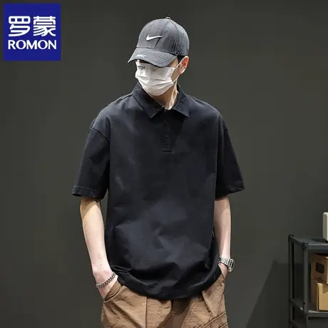 罗蒙纯色男士半袖polo衫夏季新款宽松百搭翻领潮牌纯棉短袖T恤N1Z商品大图