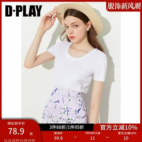 DPLAY【惠品】夏新人手n件 全棉丝光棉T恤时尚白宽松上衣图片