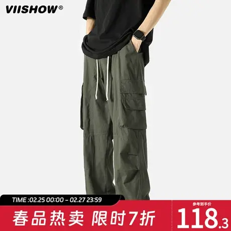 VIISHOW复古美式多口袋直筒工装裤男女春季潮牌宽松阔腿休闲长裤商品大图