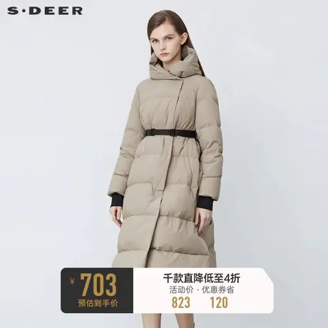 sdeer圣迪奥冬季高领连帽收腰罗纹长款羽绒服女S21482468图片