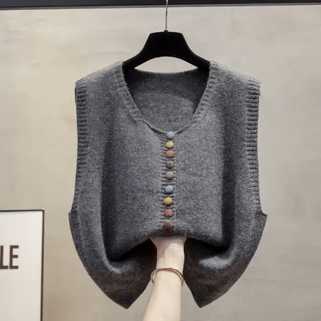 开衫圆领针织马甲背心女2025春秋新款宽松外穿马夹叠穿毛衣坎肩潮商品大图
