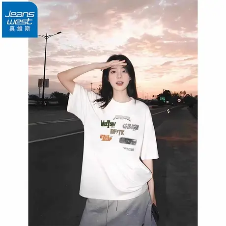 NR真维斯国潮短袖t恤女夏季新款爆款纯棉上衣设计感小众宽松半袖图片