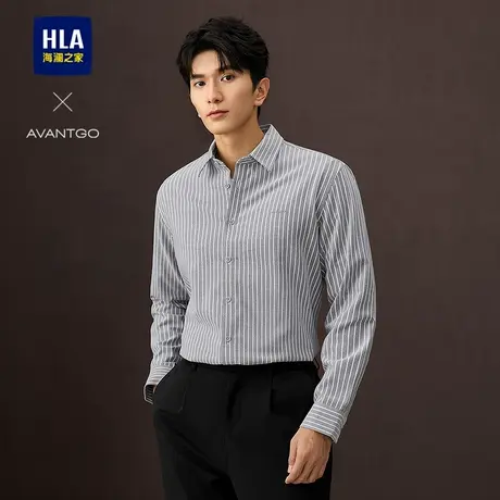 HLA/海澜之家轻商务经典系列长袖休闲衬衫25春夏新条纹绣花衬衣男商品大图
