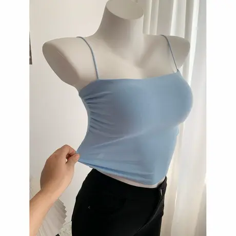 2023新款打底小吊带背心带胸垫女内搭平口抹胸皱褶短款修身上衣图片