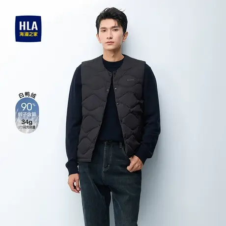 HLA/海澜之家休闲圆领羽绒马甲男鸭绒保暖打底撞色字母柔软外套男图片
