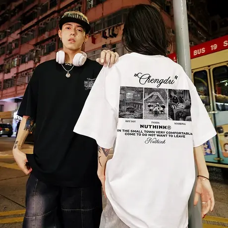 Nuthink国潮重磅260g情侣t恤潮牌短袖男夏季宽松大码半袖体恤2025图片