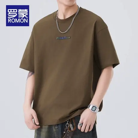 罗蒙男士短袖T恤夏季薄款2025新款宽松圆领休闲百搭半袖上衣男款图片