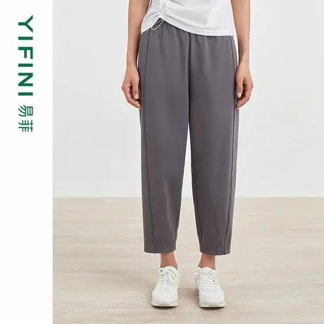 [专柜同款]Yifini/易菲灰色简约松紧腰休闲小脚裤慢跑裤D04K1014商品大图
