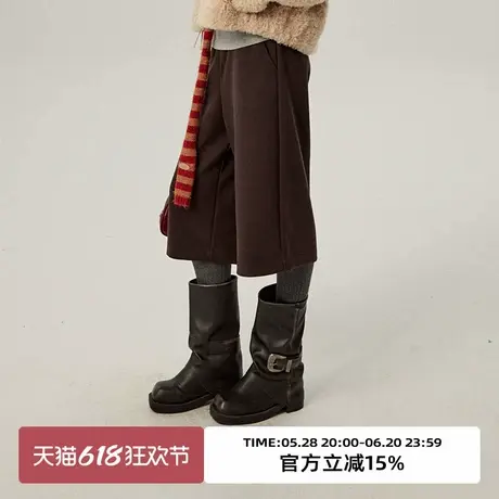 omont蛋挞家复古设计感宽松休闲中裤冬季高腰直筒显瘦七分裤商品大图