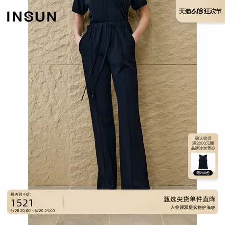 INSUN恩裳2025秋季随性抽绳全棉时装感微喇裤商品大图