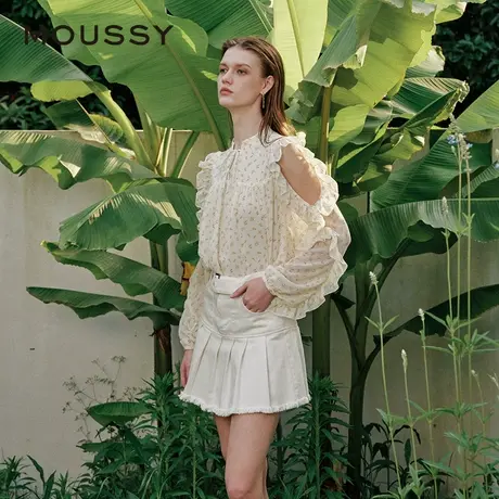 MOUSSY 夏季甜美田园风荷叶边碎花露肩衬衫028HSZ30-1441图片
