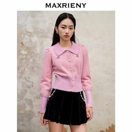 【奥莱】MAXRIENY复古风套头针织衫甜酷翻领修身上衣女商品大图