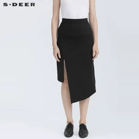 sdeer圣迪奥女夏季时尚松紧不规则开衩A字长裙S21281107商品大图