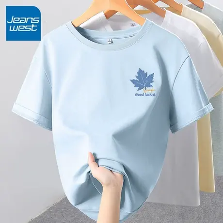 KV真维斯蓝色纯棉宽松透气短袖T恤女2025新款夏季圆领正肩上衣女图片