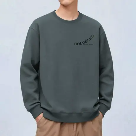 320g重磅男士卫衣无帽秋季上衣加绒保暖美式潮流字母印花长袖t恤商品大图