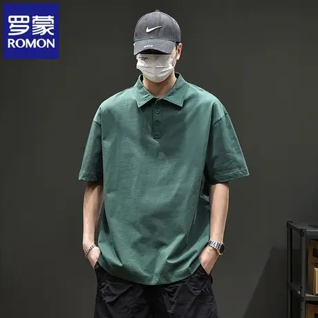 罗蒙潮牌简约纯色宽松Polo衫夏季男士美式休闲纯棉百搭短袖T恤N1Z商品大图