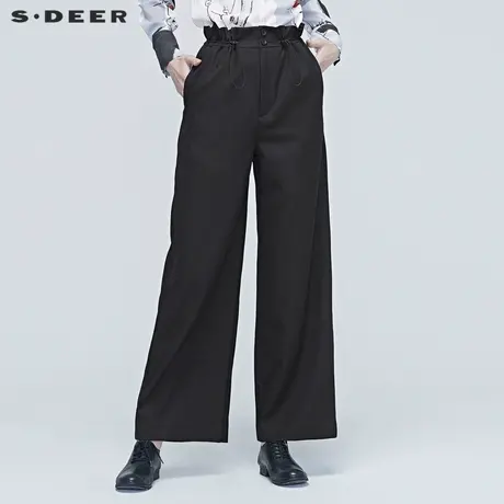 sdeer圣迪奥春装女装简约优雅黑色通勤高腰阔腿休闲裤S20380802图片