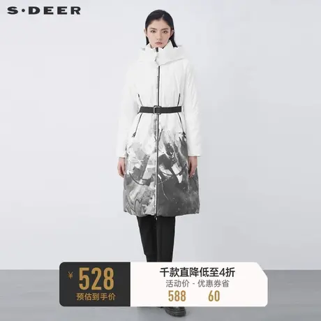 sdeer圣迪奥冬装高领连帽字母印花收腰长款羽绒服S21482454图片