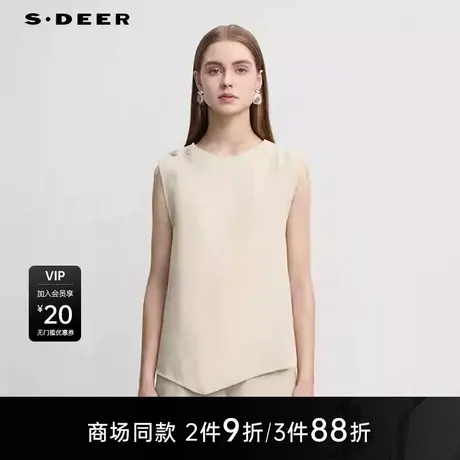 【商场同款】sdeer圣迪奥女小清新圆领拼接无袖上衣S25283222图片