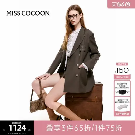 张萌明星同款 可可尼COCOON棕色西服2025夏季新款复古西装外套女商品大图
