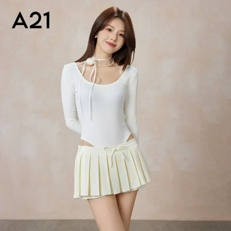 A21女装针织修身圆领长袖t恤春秋季新品欧美辣妹ins风打底上衣图片