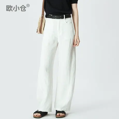 欧小仓 冷萃系列 双扭缝亚麻香蕉裤 慵懒风弯刀裤 阔腿裤女夏商品大图