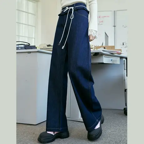 a02美式高腰垂感宽松直筒裤2025春季休闲百搭显瘦女式牛仔裤商品大图