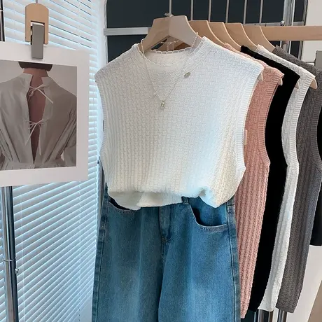 纹理冰丝针织衫女背心2025春夏新款美背内搭蕾丝上衣外穿薄t恤衫商品大图