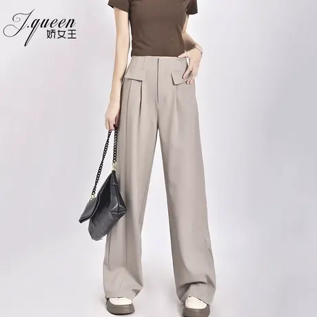 阔腿裤女春秋新款宽松通勤高腰垂感直筒长裤拖地休闲灰色西装裤子图片