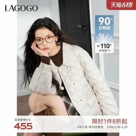 LAGOGO轻暖羽绒服女拉谷谷2024年冬季新款纯色百搭休闲舒适外套商品大图