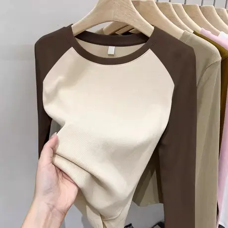 KV真维斯修身长袖T恤女2025新款 春夏季穿搭时尚撞色圆领女士上衣图片