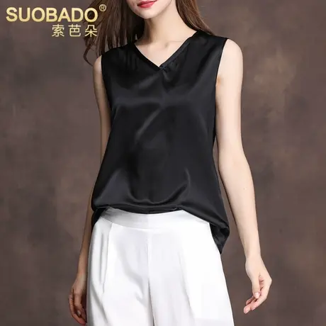 真丝背心女外穿上衣无袖2024夏新款百搭纯色v领打底衫桑蚕丝t恤图片